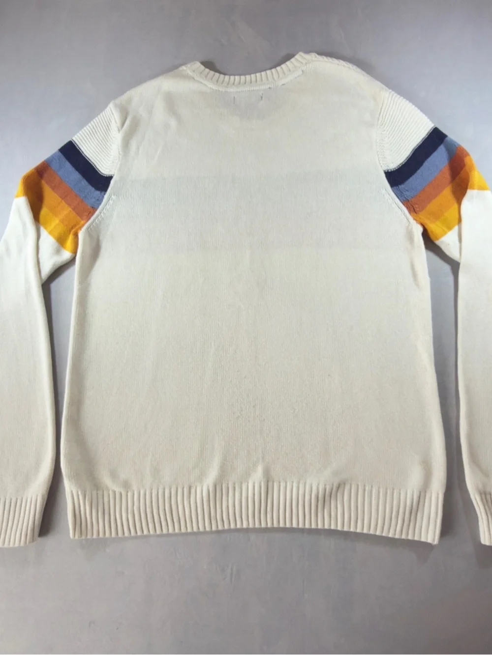 Club Room Cream Crewneck Sweater with Sunset Stripe Detail